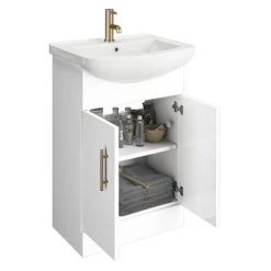 Venice 560 Gloss White Vanity with Brushed Brass Handles (Unit Depth 300mm) -Vanity Units Sales Store VBB550 d2 460