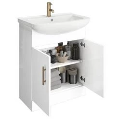 Venice 665 Gloss White Vanity with Brushed Brass Handles (Unit Depth 300mm) -Vanity Units Sales Store VBB650 d2 460