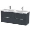 Venice Fluted 1205mm Anthracite 4 Drawer Double Basin Vanity Unit & Chrome Handles