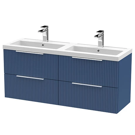 Venice Fluted 1205mm Satin Blue 4 Drawer Double Basin Vanity Unit & Chrome Handles 1 Venice Fluted 1205mm Satin Blue 4 Drawer Double Basin Vanity Unit & Chrome Handles