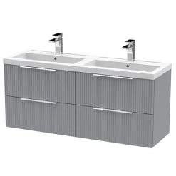 Venice Fluted 1205mm Satin Grey 4 Drawer Double Basin Vanity Unit & Chrome Handles