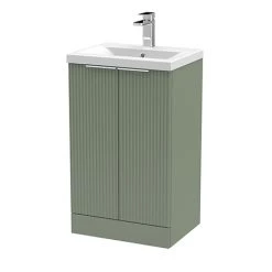 Venice Fluted 500mm Green Vanity Unit - Floor Standing 2 Door Unit with Chrome Handles
