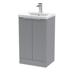 Venice Fluted 500mm Grey Vanity Unit - Floor Standing 2 Door Unit with Chrome Handles