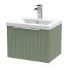 Venice Fluted 500mm Green Vanity Unit - Wall Hung Single Drawer Unit with Chrome Handle