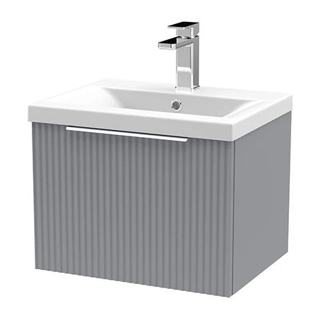 Venice Fluted 500mm Grey Vanity Unit - Wall Hung Single Drawer Unit with Chrome Handle 1 Venice Fluted 500mm Grey Vanity Unit - Wall Hung Single Drawer Unit with Chrome Handle