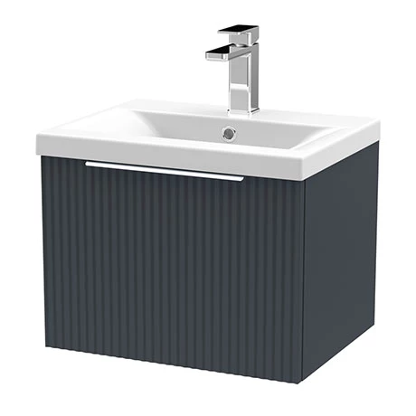 Venice Fluted 500mm Anthracite Single Drawer Wall Hung Vanity Unit with Chrome Handle 1 Venice Fluted 500mm Anthracite Single Drawer Wall Hung Vanity Unit with Chrome Handle