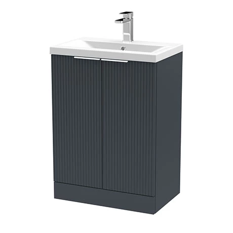 Venice Fluted 600mm Anthracite Vanity Unit - Floor Standing 2 Door Unit with Chrome Handles 1 Venice Fluted 600mm Anthracite Vanity Unit - Floor Standing 2 Door Unit with Chrome Handles