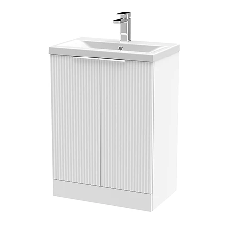 Venice Fluted 600mm White Vanity Unit - Floor Standing 2 Door Unit with Chrome Handles 1 Venice Fluted 600mm White Vanity Unit - Floor Standing 2 Door Unit with Chrome Handles