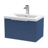 Venice Fluted 600mm Blue Vanity Unit - Wall Hung Single Drawer Unit with Chrome Handle
