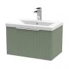 Venice Fluted 600mm Green Vanity Unit - Wall Hung Single Drawer Unit with Chrome Handle
