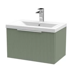 Venice Fluted 600mm Green Vanity Unit - Wall Hung Single Drawer Unit with Chrome Handle