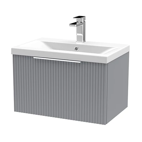 Venice Fluted 600mm Grey Vanity Unit - Wall Hung Single Drawer Unit with Chrome Handle 1 Venice Fluted 600mm Grey Vanity Unit - Wall Hung Single Drawer Unit with Chrome Handle