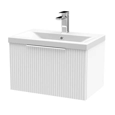 Venice Fluted 600mm White Vanity Unit - Wall Hung Single Drawer Unit with Chrome Handle 1 Venice Fluted 600mm White Vanity Unit - Wall Hung Single Drawer Unit with Chrome Handle
