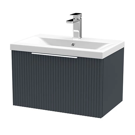 Venice Fluted 600mm Anthracite Vanity Unit - Wall Hung Single Drawer Unit with Chrome Handle 1 Venice Fluted 600mm Anthracite Vanity Unit - Wall Hung Single Drawer Unit with Chrome Handle