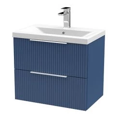 Venice Fluted 600mm Blue Vanity Unit - Wall Hung 2 Drawer Unit with Chrome Handles