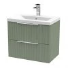 Venice Fluted 600mm Green Vanity Unit - Wall Hung 2 Drawer Unit with Chrome Handles