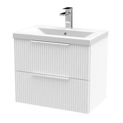 Venice Fluted 600mm White Vanity Unit - Wall Hung 2 Drawer Unit with Chrome Handles