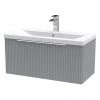 Venice Fluted 800mm Grey Vanity Unit - Wall Hung Single Drawer Unit with Chrome Handle