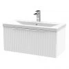 Venice Fluted 800mm White Vanity Unit - Wall Hung Single Drawer Unit with Chrome Handle