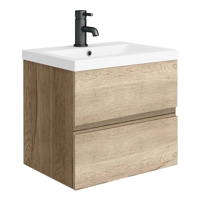 Venice Linea 500mm Rustic Oak Wall Hung 2-Drawer Vanity Unit 1 Venice Linea 500mm Rustic Oak Wall Hung 2-Drawer Vanity Unit