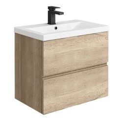 Venice Linea 600mm Rustic Oak Wall Hung 2-Drawer Vanity Unit