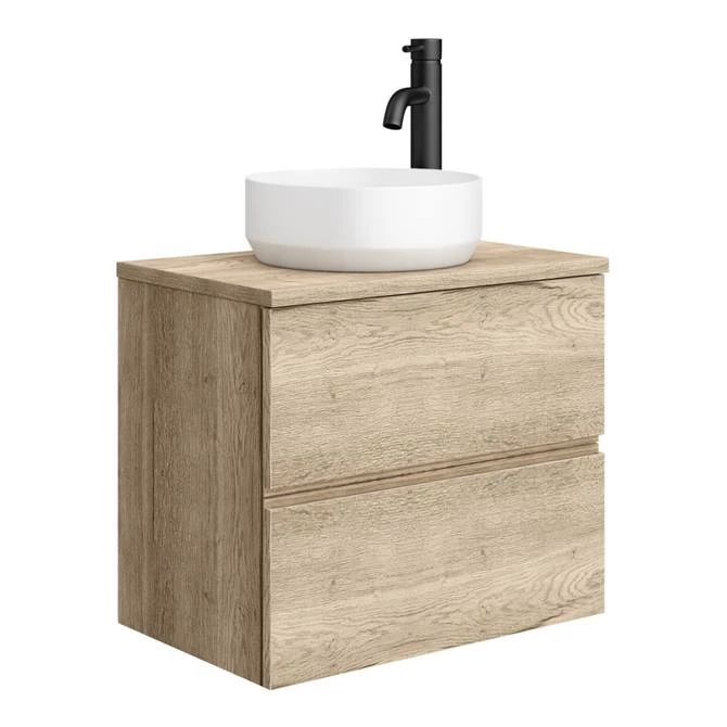 Venice Linea Rustic Oak Countertop Basin Unit - 600mm 2 Drawer with Round Matt White Basin 1 Venice Linea Rustic Oak Countertop Basin Unit - 600mm 2 Drawer with Round Matt White Basin