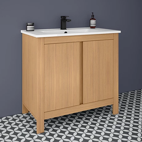 Valencia Naturale Oak Effect Vanity Unit - 850mm Wide 1 Valencia Naturale Oak Effect Vanity Unit - 850mm Wide