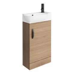 Valencia Perla Floor Standing Vanity incl. Matt Black Handle (Light Oak Effect - 450mm Wide)