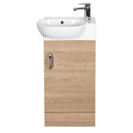 Valencia Perla Floor Standing Cloakroom Vanity (Light Oak Effect - 450mm Wide) 2 Valencia Perla Floor Standing Cloakroom Vanity (Light Oak Effect - 450mm Wide) - Image 2