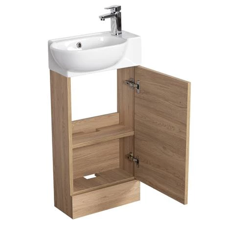 Valencia Perla Floor Standing Vanity incl. Matt Black Handle (Light Oak Effect - 450mm Wide) 2 Valencia Perla Floor Standing Vanity incl. Matt Black Handle (Light Oak Effect - 450mm Wide) - Image 2