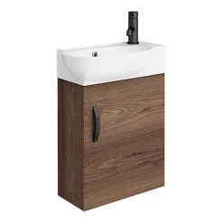 Valencia Perla Wall Hung Cloakroom Vanity incl. Matt Black Handle (Dark Oak Effect - 450mm Wide)