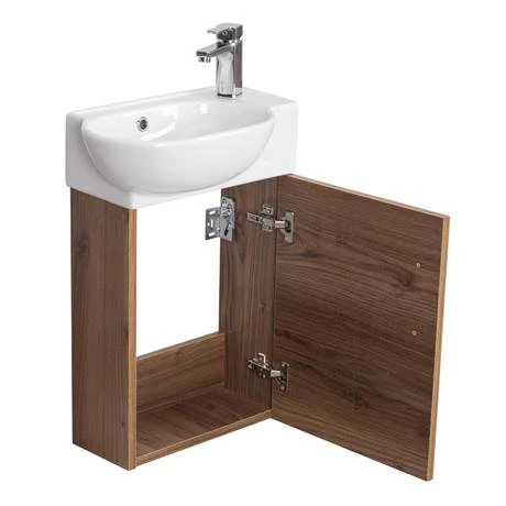Valencia Perla Wall Hung Cloakroom Vanity (Dark Oak Effect - 450mm Wide) 2 Valencia Perla Wall Hung Cloakroom Vanity (Dark Oak Effect - 450mm Wide) - Image 2