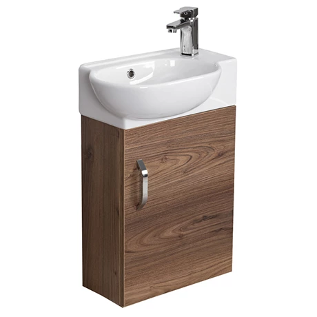 Valencia Perla Wall Hung Cloakroom Vanity (Dark Oak Effect - 450mm Wide) 1 Valencia Perla Wall Hung Cloakroom Vanity (Dark Oak Effect - 450mm Wide)