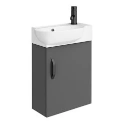 Valencia Perla Wall Hung Vanity incl. Matt Black Handle (Gloss Grey - 450mm Wide)