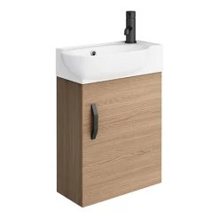 Valencia Perla Wall Hung Vanity incl. Matt Black Handle (Light Oak Effect - 450mm Wide)
