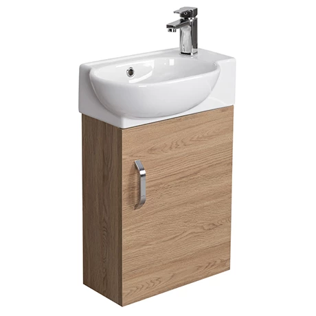 Valencia Perla Wall Hung Cloakroom Vanity (Light Oak Effect - 450mm Wide) 1 Valencia Perla Wall Hung Cloakroom Vanity (Light Oak Effect - 450mm Wide)