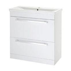 Nuie - 800 x 400mm Floor Standing Mid Edge Basin & Cabinet - Gloss White - VTFE800