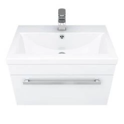 Nuie 600 x 400mm Wall Mounted Mid Edge Basin & Cabinet - Gloss White - VTWE600 -Vanity Units Sales Store VTWE600 D3 460