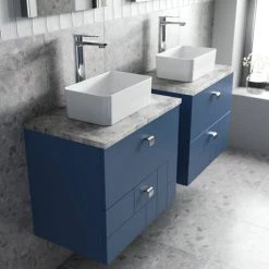 Venice Abstract 600mm Blue Vanity Unit - Wall Hung 2 Drawer Unit with Grey Worktop & Chrome Handles -Vanity Units Sales Store VWH6BLUGRE D2 460