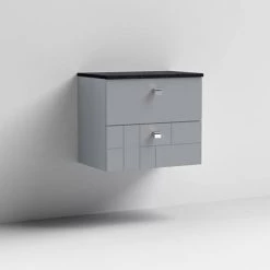Venice Abstract 600mm Grey Vanity Unit - Wall Hung 2 Drawer Unit with Black Worktop & Chrome Handles 8 Venice Abstract 600mm Grey Vanity Unit - Wall Hung 2 Drawer Unit with Black Worktop & Chrome Handles -Vanity Units Sales Store VWH6GREBLK D1 460