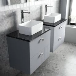 Venice Abstract 600mm Grey Vanity Unit - Wall Hung 2 Drawer Unit with Black Worktop & Chrome Handles 9 Venice Abstract 600mm Grey Vanity Unit - Wall Hung 2 Drawer Unit with Black Worktop & Chrome Handles -Vanity Units Sales Store VWH6GREBLK D2 460