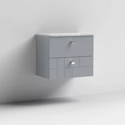 Venice Abstract 600mm Grey Vanity Unit - Wall Hung 2 Drawer Unit with Grey Worktop & Chrome Handles -Vanity Units Sales Store VWH6GREGRE D1 460