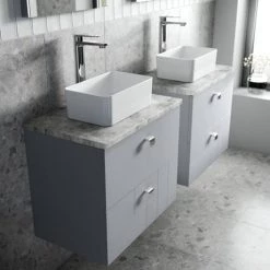 Venice Abstract 600mm Grey Vanity Unit - Wall Hung 2 Drawer Unit with Grey Worktop & Chrome Handles -Vanity Units Sales Store VWH6GREGRE D2 460