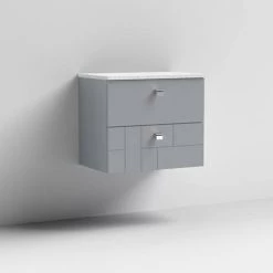 Venice Abstract 600mm Grey Vanity Unit - Wall Hung 2 Drawer Unit with White Worktop & Chrome Handles -Vanity Units Sales Store VWH6GREWHI D1 460