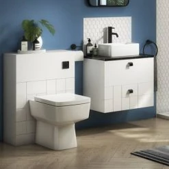 Venice Abstract 600mm White Vanity - Wall Hung 2 Drawer Unit with Black Worktop & Matt Black Handles -Vanity Units Sales Store VWH6WHIBLKB d4 460