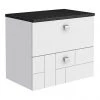 Venice Abstract 600mm White Vanity Unit - Wall Hung 2 Drawer Unit with Black Worktop & Chrome Handles