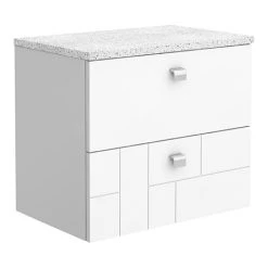 Venice Abstract 600mm White Vanity Unit - Wall Hung 2 Drawer Unit with White Worktop & Chrome Handles