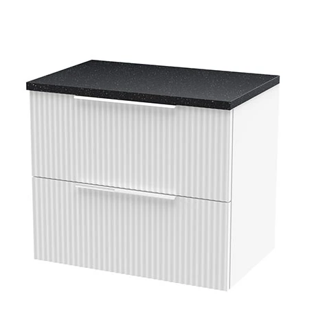 Venice Fluted 600mm White Vanity Unit - Wall Hung 2 Drawer Unit with Black Worktop & Chrome Handles 1 Venice Fluted 600mm White Vanity Unit - Wall Hung 2 Drawer Unit with Black Worktop & Chrome Handles